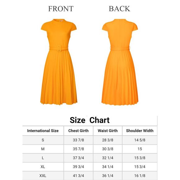 Pleated Dress Mock Neck Cap Sleeve Belted A-Line Dresses Yellow - Picture 5 of 6